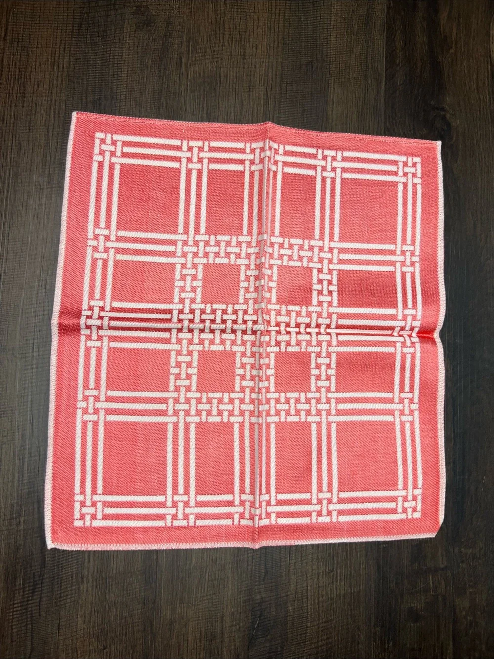 Set of Six Vintage White and Pink Patterned Napkins